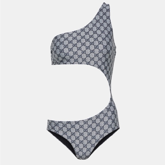 Designer Monogram One-Piece Swimsuit - Blue and Grey - Picture 3 of 4